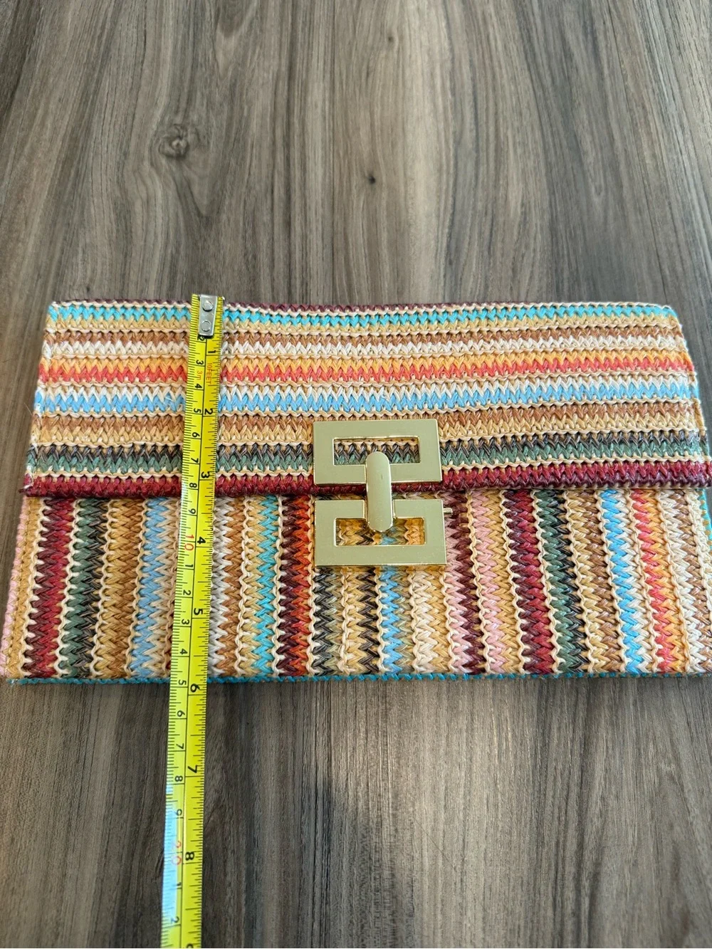 Colorful Striped Raffia Woven Vacation Clutch with Gold Clasp